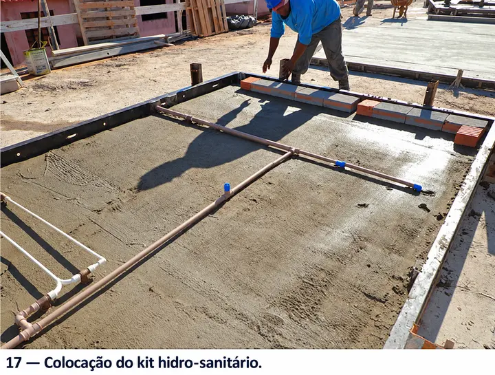 Colocação do kit hidro-sanitário.